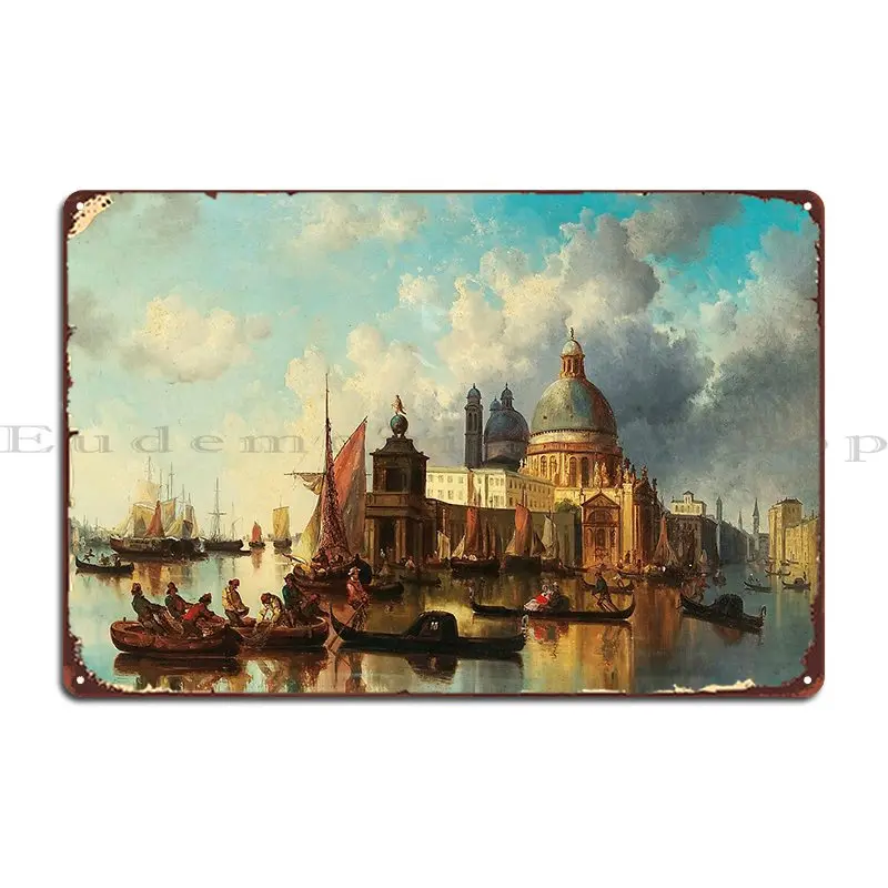 Venice Santa Maria Della Salute Josef Carl Berthold Puttner 1861 Metal Plaque Wall Mural Garage Garage Character Tin Sign Poster