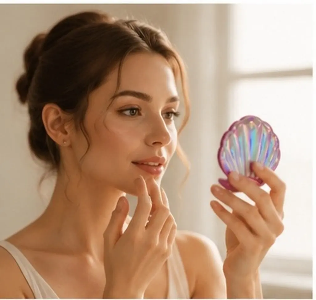 2Pcs Mirror Shell Shape Foldable Compact Portable Makeup Double Sided Small Pocket Mirror Elegant Design for Women