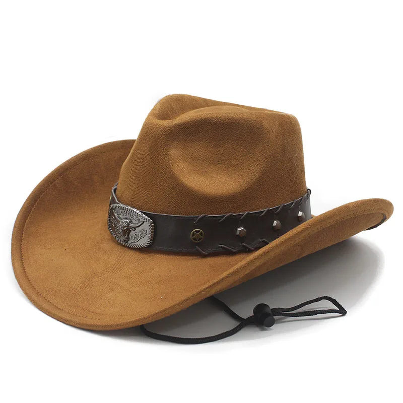 Hot-Selling Ethnic Style Cow Label Western Cowboy Hat with Curved Brim Retro Riding Hat Suede Felt Hat