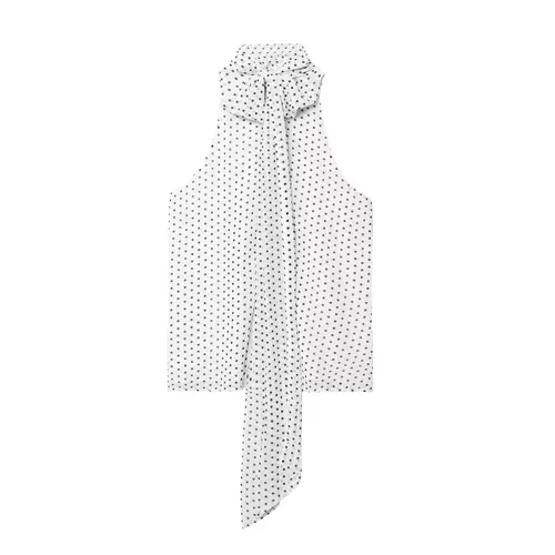 Imagen 2 del producto Zevity 2025 mujeres Chic sin mangas arco atado lunares estampado gasa chaleco blusa camisola tanque señora Casual Halter camisas Tops LS9263