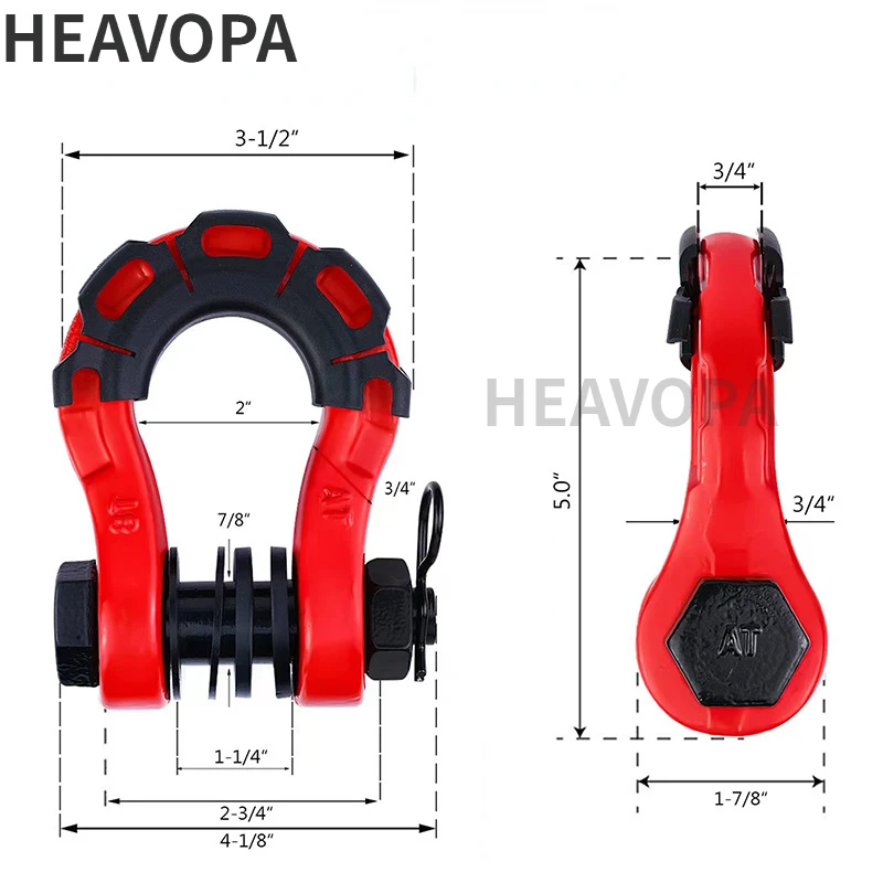 2Pcs 3/4 High strength heavy duty forged shaped off-road vehicle trailer rescue trailer hook 8T shackle spray plastic U-hook