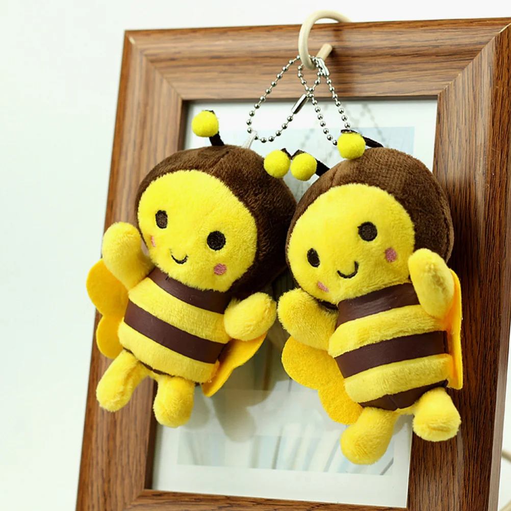 

2 Pcs Keychain Bee Pendant Plush Pendants Charm Ornament Fluffy Stuffed Backpack