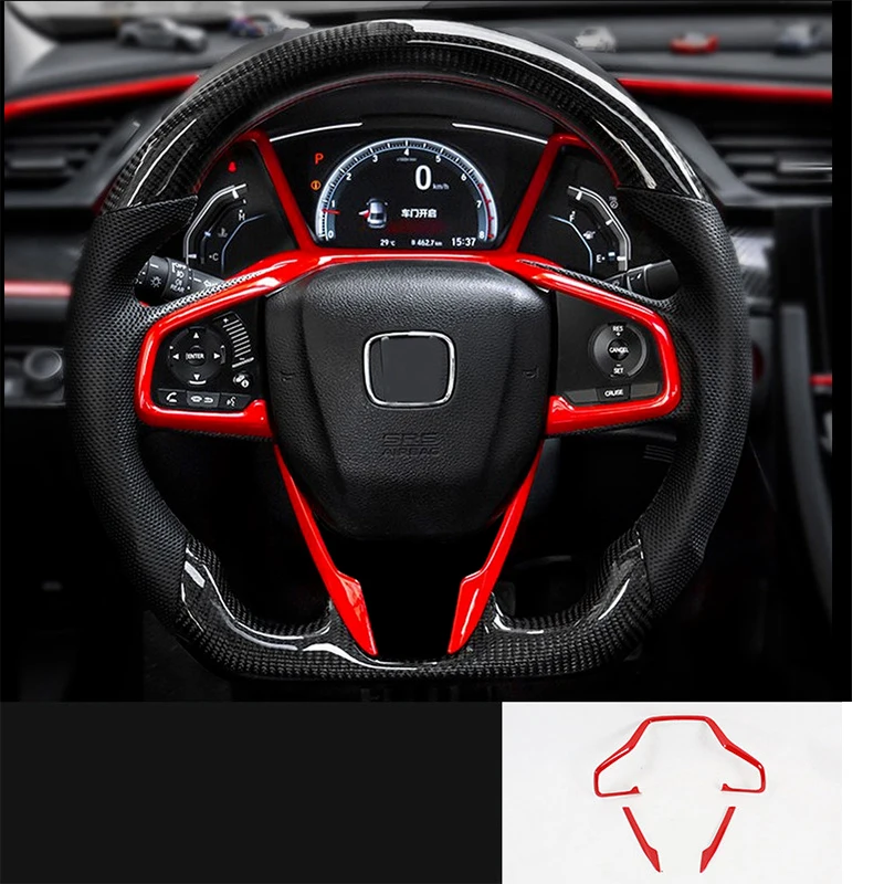 

3Pcs/set ABS Plastic Car Steering Wheel Cover Trim Red Auto Interior Remodeling Decoration For Honda Civic 10th Gen 2016-2021