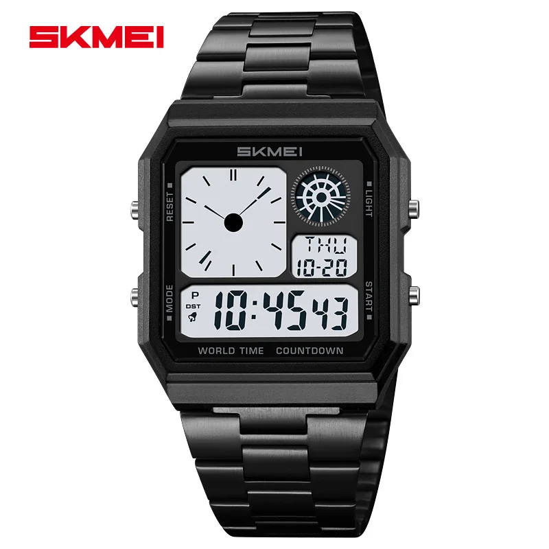 SKMEI 2353 World Time Men's Electronic Watch Waterproof Outdoor Sports Stainless Steel Strap Multi Functional Luxury Watch 2347