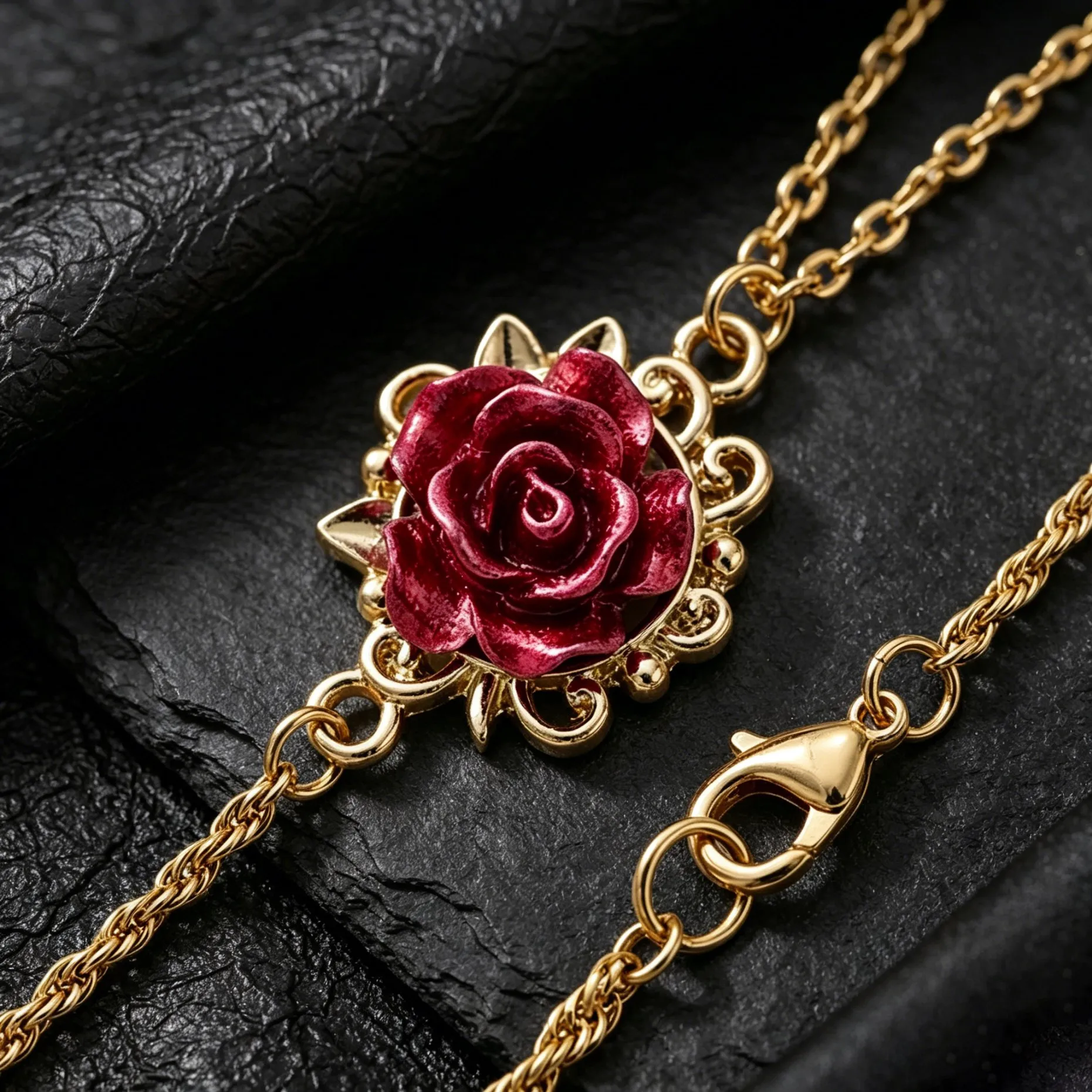 5/10 Stück goldfarbene rote Rosen-Blumen-Anhänger, Verbinder für Schmuckherstellung, Halskette, Armband, DIY-Zubehör, Bastelbedarf – Detail 5