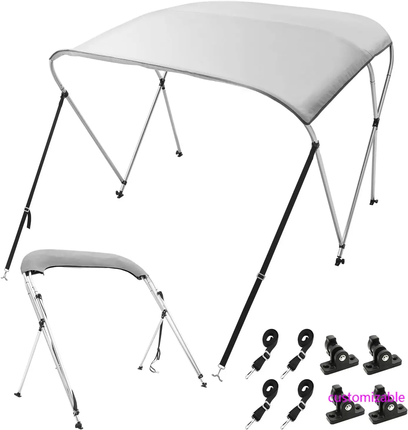 3 tapas Bimini para barco de arco/4 arcos, dosel de poliéster 900D con marco de aleación de aluminio de 1 ", dosel para barco impermeable y parasol