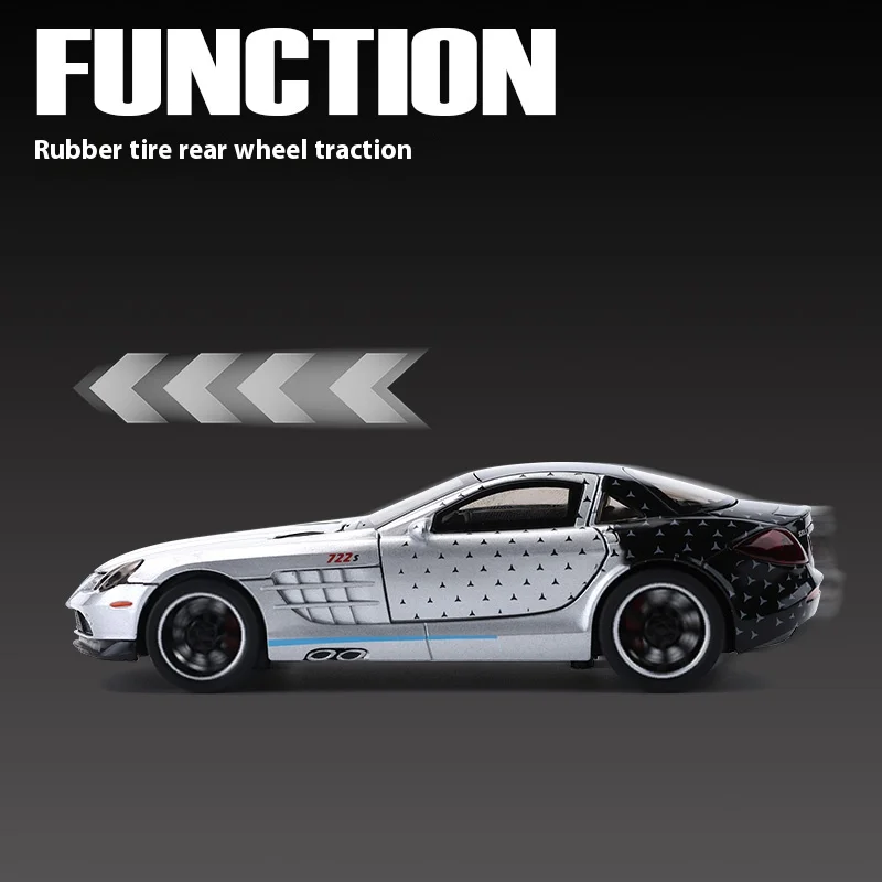 1/32 Metal Die Cast SLR Sports Car Model Simulation Sound and Light Car Model Collection with Base Holiday Gift