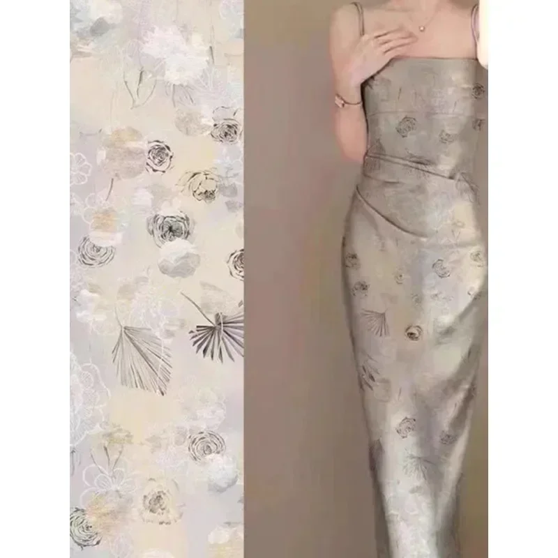 

100% Ramie Linen Printed Fabric High Quality Summer Lightweight Chinese Long Robe Dress for DIY Sewing for Summer Womens dresses