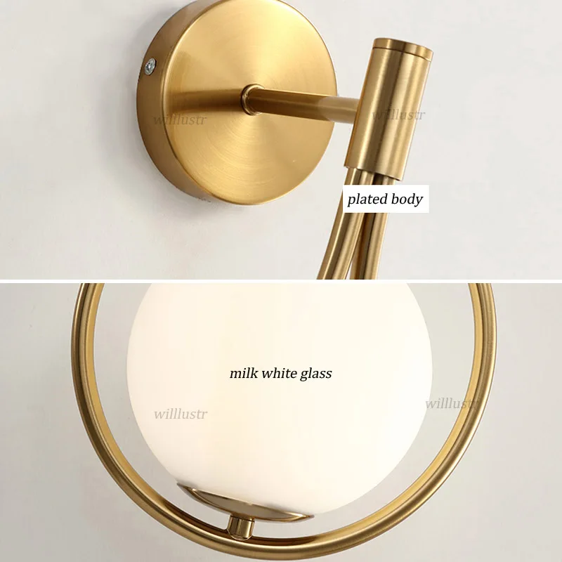 Milk White Globe Glass Wall Lamp Luxury Metal Sconce Lounge Foyer Aisle Stair Hotel Bar Cafe Bedside Creative Water Drop Light