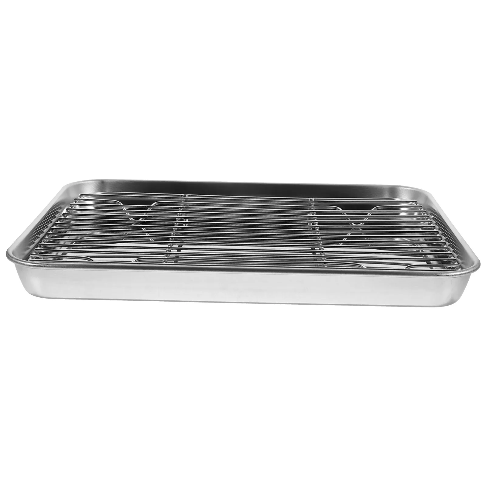 

2pcs Stainless Steel Sheet Set 26X20X2.5Cm Heavy Duty Dishwasher Safe Separate Rack Oil Draining Baking Tray Kit Non-Toxic