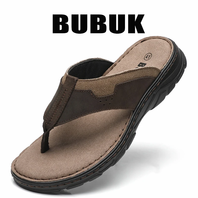 

Мужские спортивные тапочки BUBUK из натуральной кожи, пляжная обувь на одной подошве, подходят для путешествий, походов и поездок на работу.