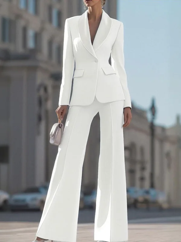 

Комплект рабочей одежды Ele Pure Color Long Sve Top и прямые брюки, модный деловой наряд для женщин на зиму