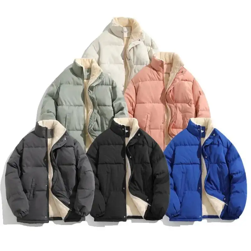 

Thickened Fleece Lined Cotton Jacket Loose Casual Style Korean Stand Collar Men's Large Size Bread Coat Outerwear