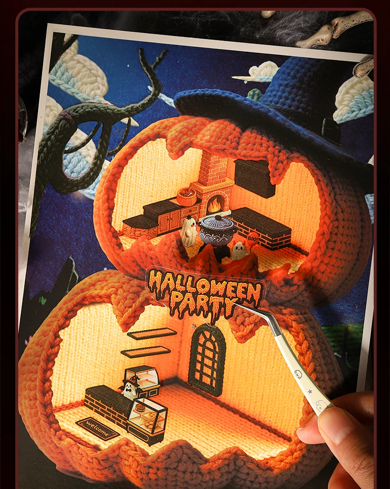 JIANQI Kawaii Weihnachten Halloween 3D-Straßenansicht Landschafts-Aufkleber DIY Taschenhütten-Szene Festivalgeschenk – Detail 8