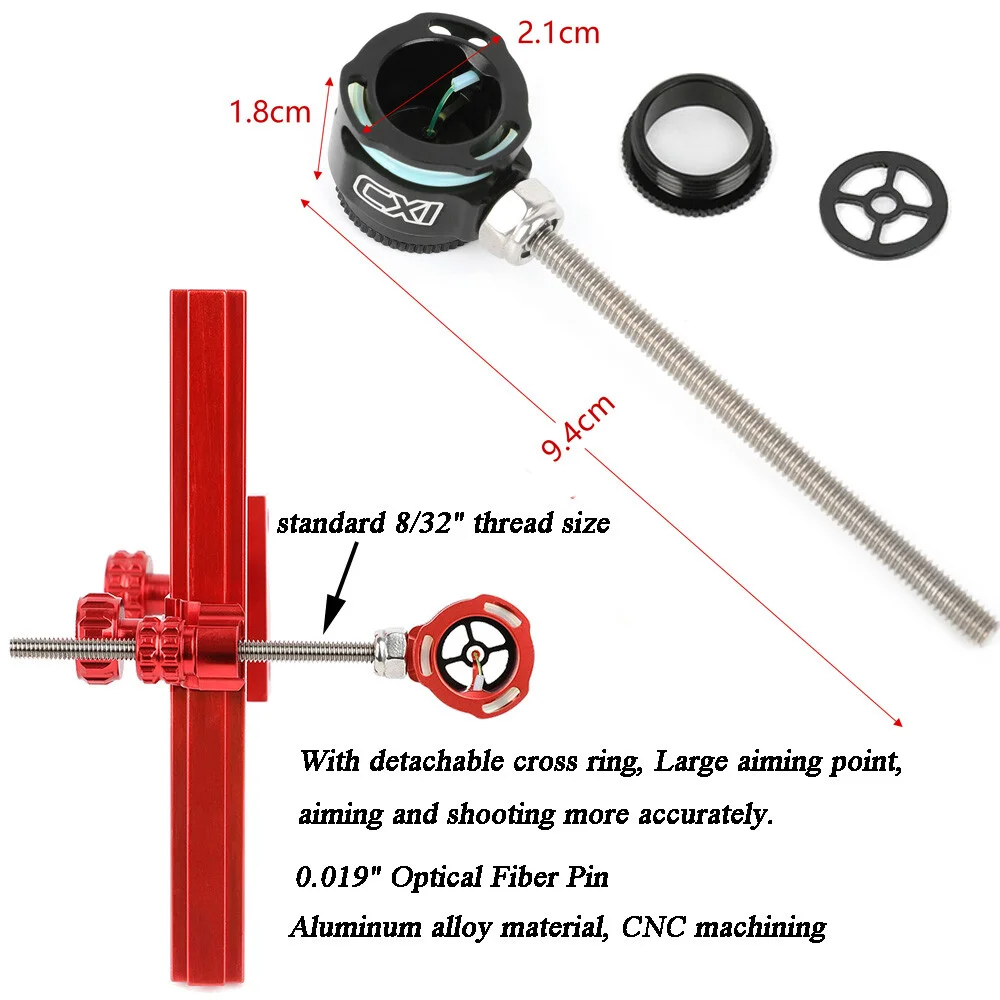 Recurve Bow Alloy Sight Aim Head 0.019Inch Optical Fiber 8-32" Thread Recurve Bow Archery Shooting Hunting Bow Sight Accessory view 2