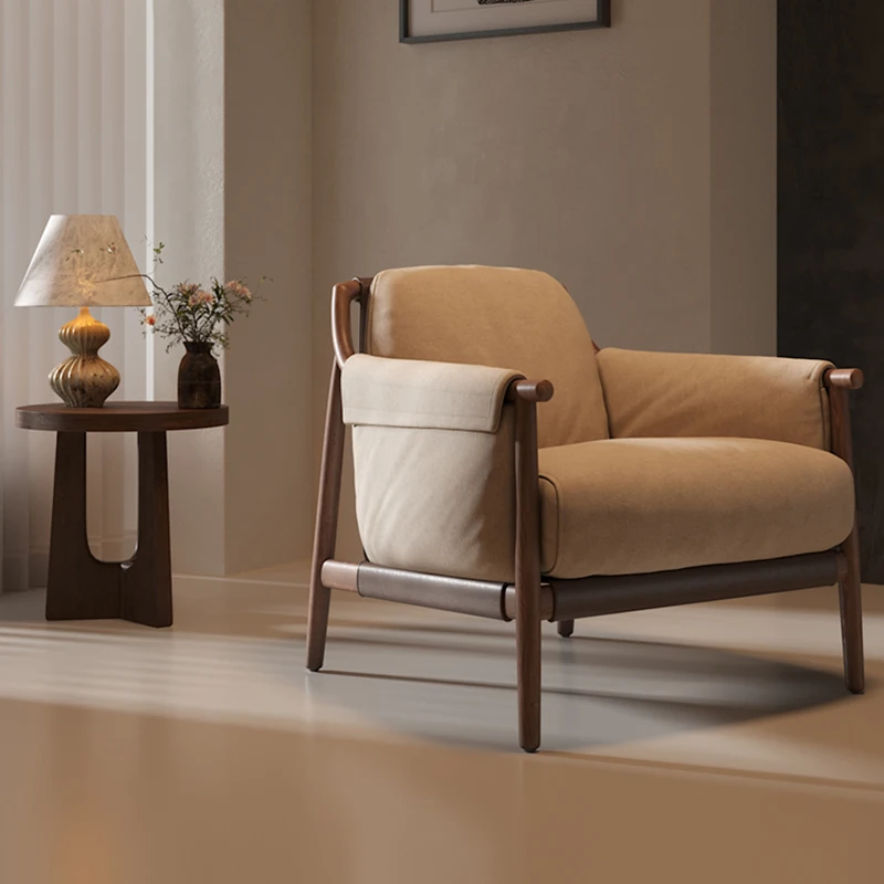 Luxury Modern Wood Chair Fabric Foam Nordic Relax Design Comfy Bedroom Chair Armchair Hotel Single Fauteuils De Salon Furniture - Image 4