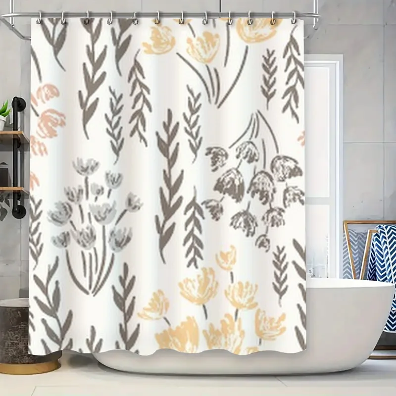 Modern Floral Print Shower Curtain Waterproof Home Decor Bathroom Decoration Custom Size Available in Various Colors White/Gray/