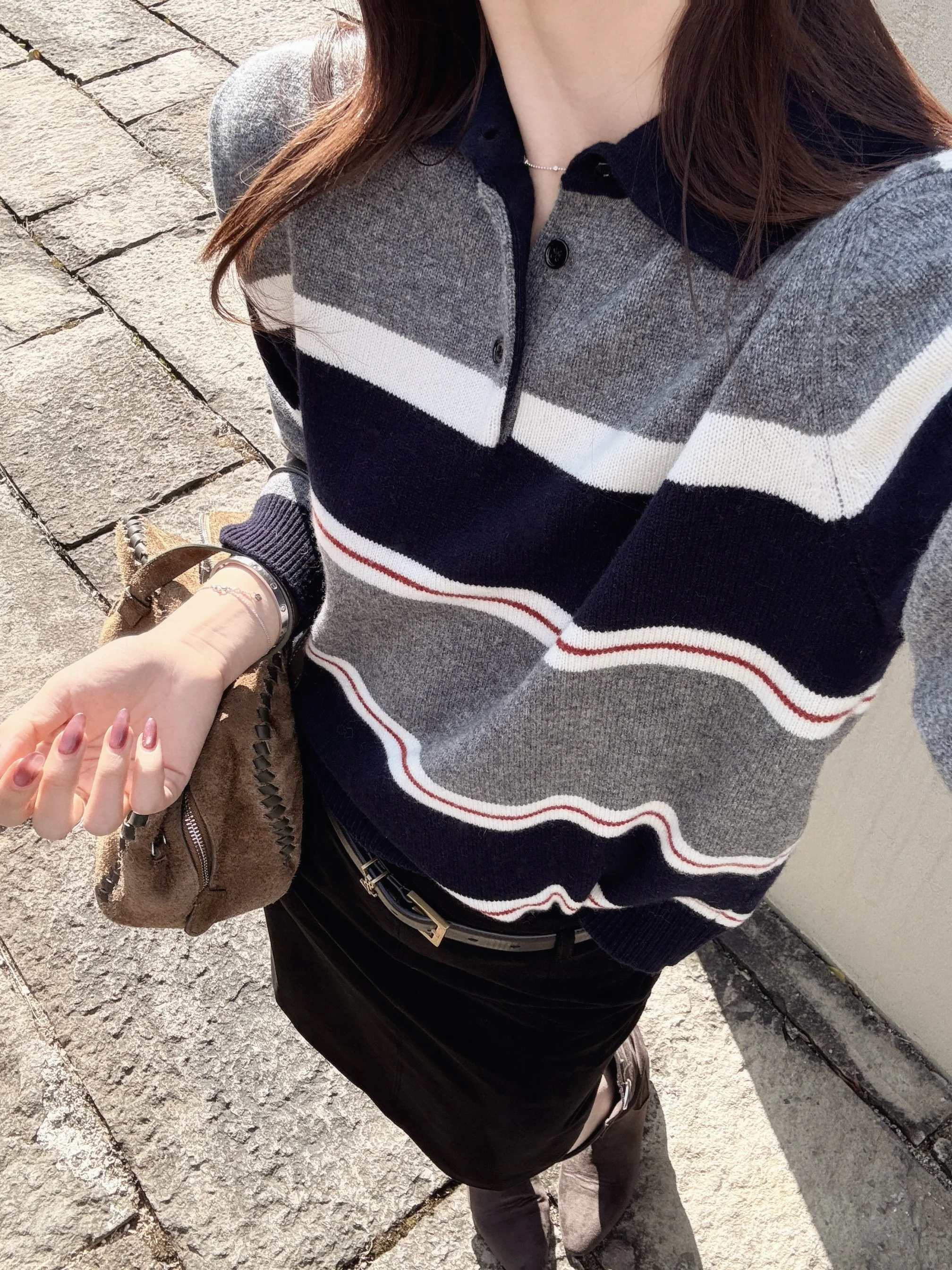 

Chier Miu Series 00% Camere Double Twist 26 Yards High nce Sensation Striped Sweater Women's Casual Sle Knitted...