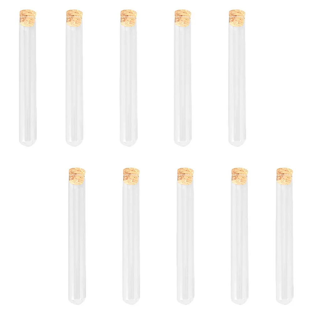 

10pcs Glass Test Tubes Round Bottom Wood Cork Clear Sample Storage Containers For Laboratory Research Food Coloring
