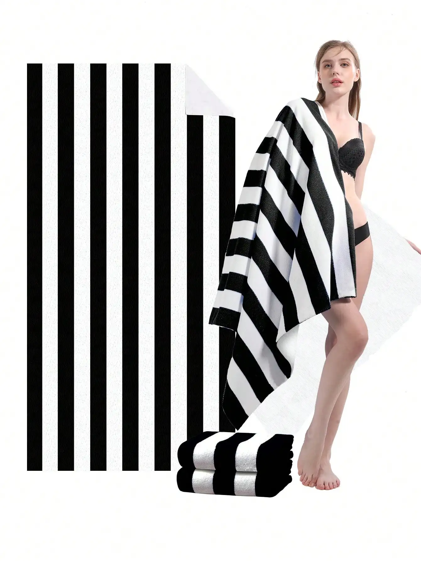 1pc Striped Extra Large Beach Towel, Large Size, Superb Absorbency, Microfiber Beach Towel, Must-Have In Summer