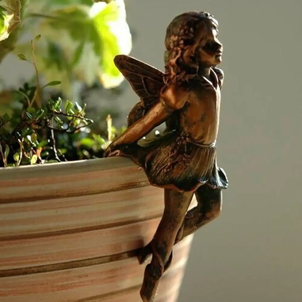 Resin Winged Flower Fairy Sculpture Potted Plant Pendant Water Hanging Edge Ornaments Pots Cups Mug Garden Girl Mini Decora Z0A5