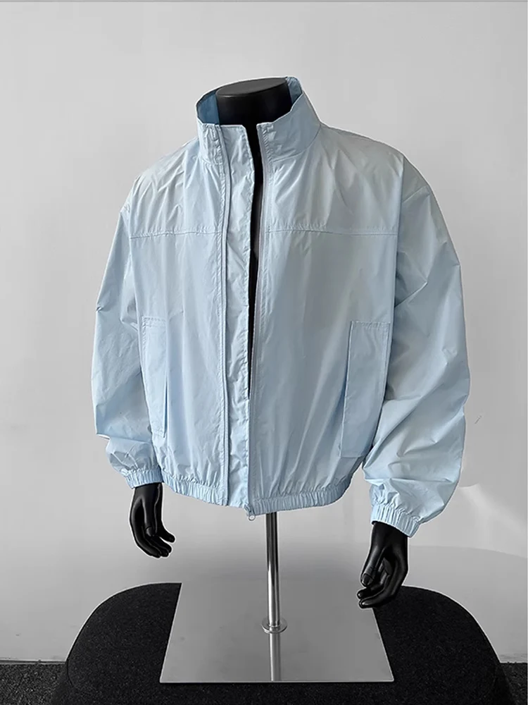 

Blue Summer Men's Sun Protection Clothing Thin Breathable Ice Touch Fabric Outdoor Fiing Sunscreen Stand Collar Jaet