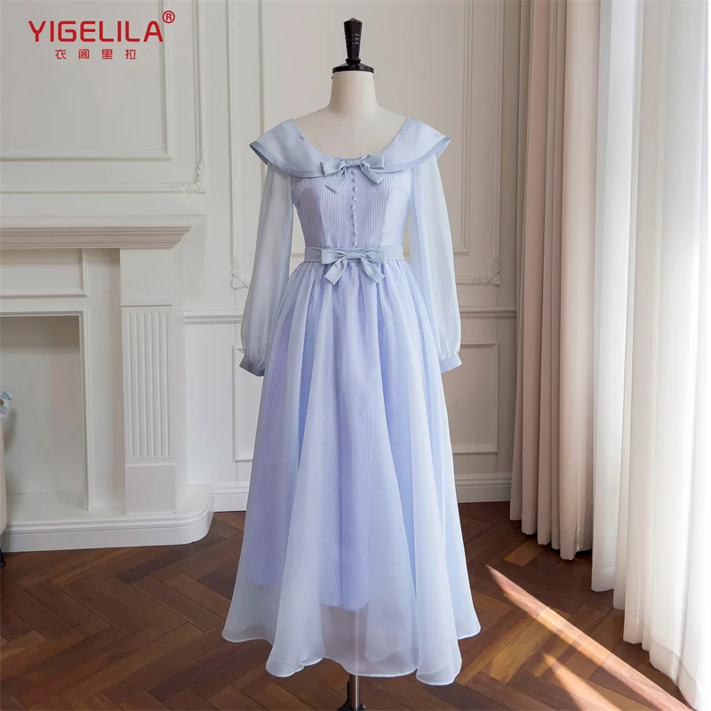 

2024 New Fashion Summer Dress Purple Long Sleeve Mesh Evening Club Party Floor-length Bow Women Long Dresses Striped