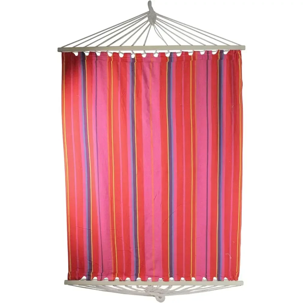 59 x 78 Striped Poly Cotton Hammock in Red, Yellow, and Pink