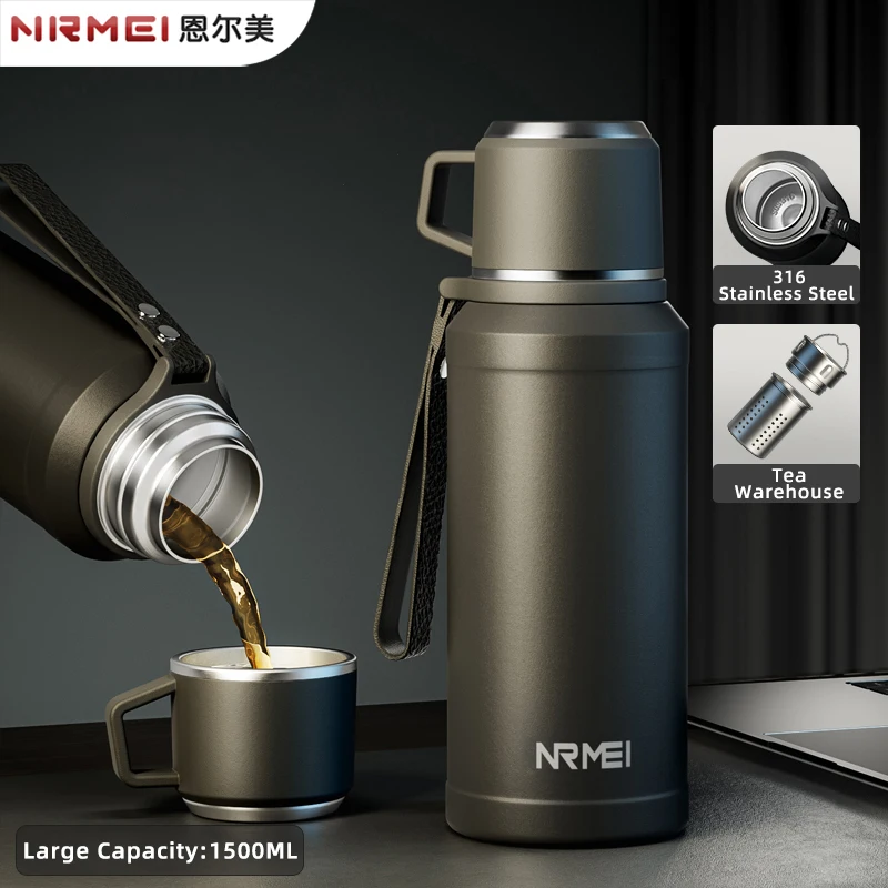 Stainless Steel Thermos Bottle with Tea Warehouse, Home Office Thermos Cup, Large Capacity Portable Vacuum Flasks for Tea Coffee