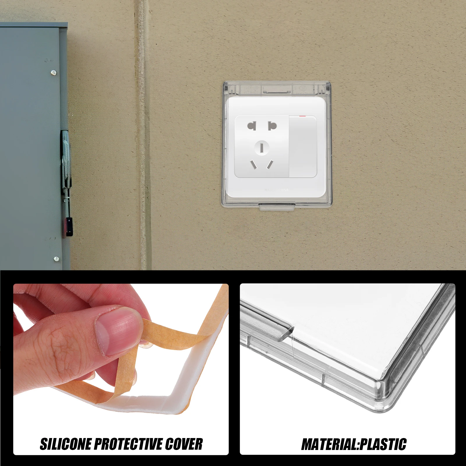 

2Pcs Transparent Socket Protective Cover Adhesive Installation Touch Proof Splash Resistant for Bathroom Kitchen Home Office