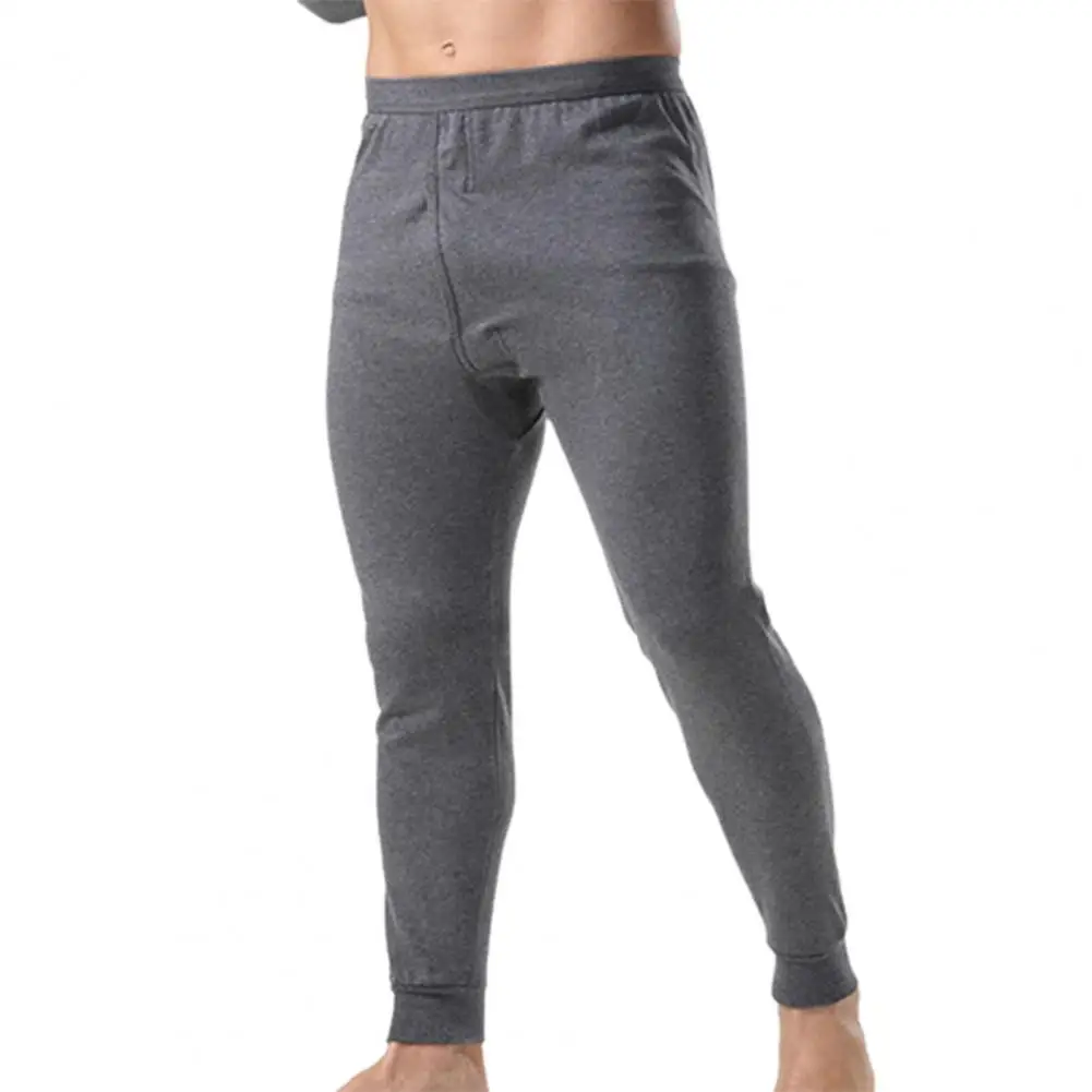 Pantalones de Base de alta elasticidad para hombre, pantalones largos con abertura frontal térmica, con bandas en el tobillo, para dormir, gran