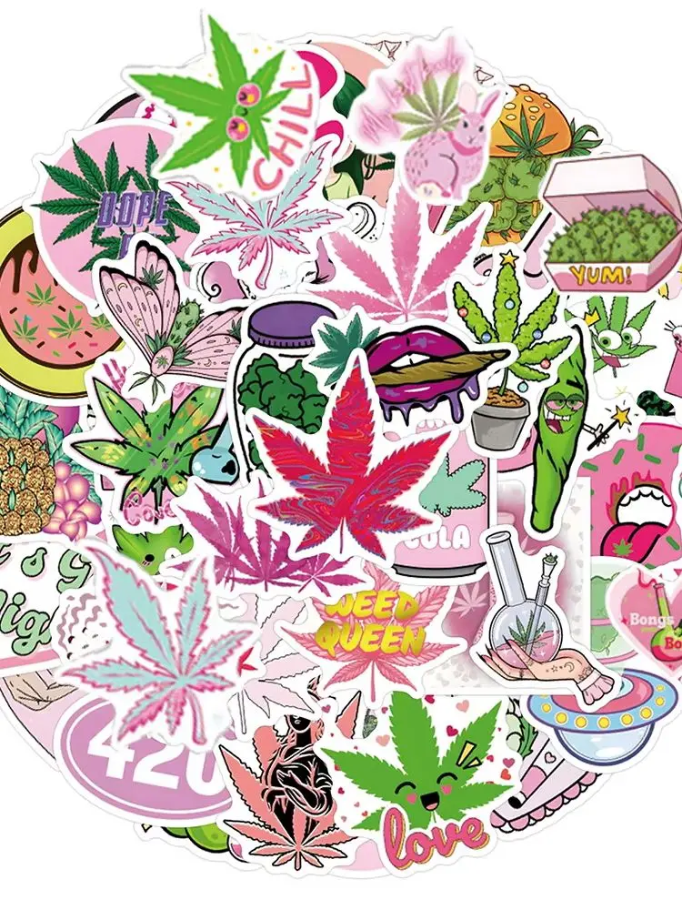AliExpress Charile 10/30/50/110pcs Cool Pink Cute Cartoon Weed Leaves Spoof Stickers Decals Laptop Motorcycle Phone Car Bike Waterproof Sticker Toy