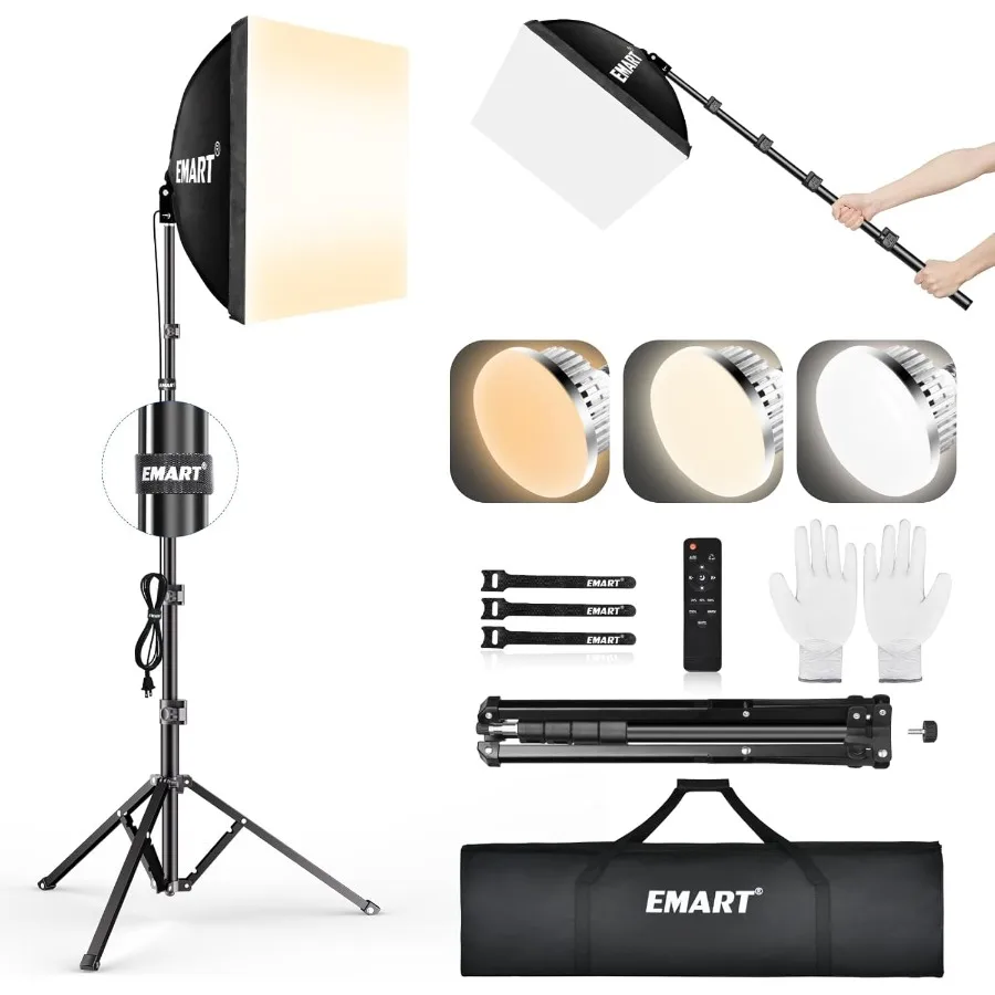 

EMART Softbox Lighting Kit 16X16 Soft Box 3000K6000K 85W LED Bulbs with Remote 65 Tripod Professional Softbox Photography Light