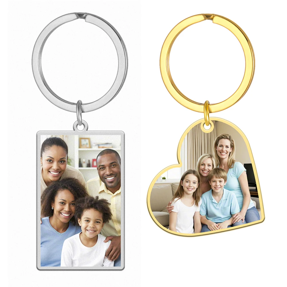 Custom Photo Keychain Stainless Steel Keyring Rectangle Heart Shape Personalized Picture Key Holder Jewelry Valentine's Day Gift