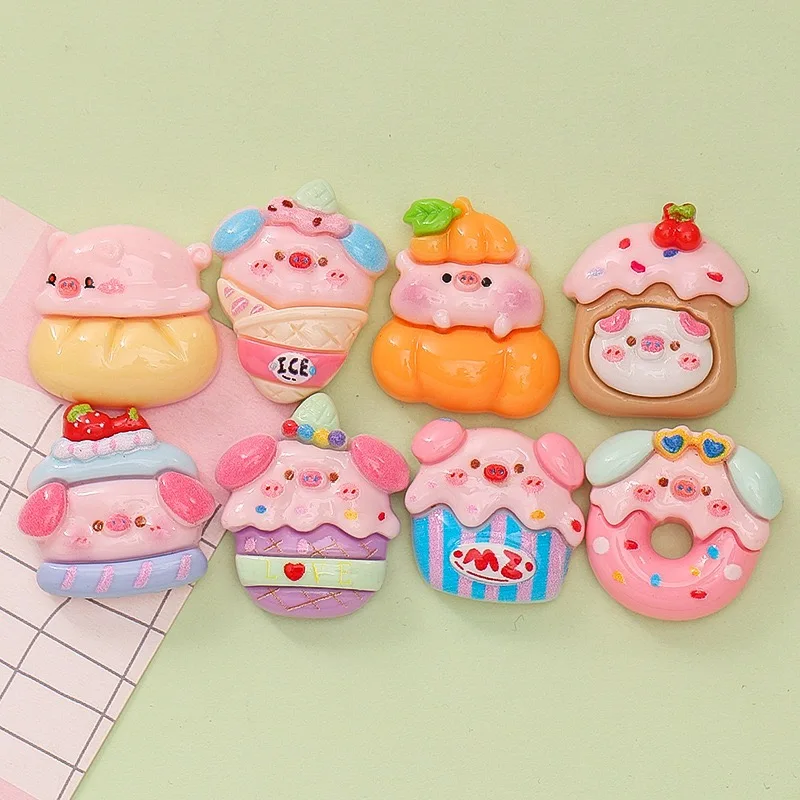 10 Pcs New Cute Cartoon Animal Little Pig Burger Donut Series Resin Scrapbook Diy Jewelry Children Gift Hairpin Accessories B92