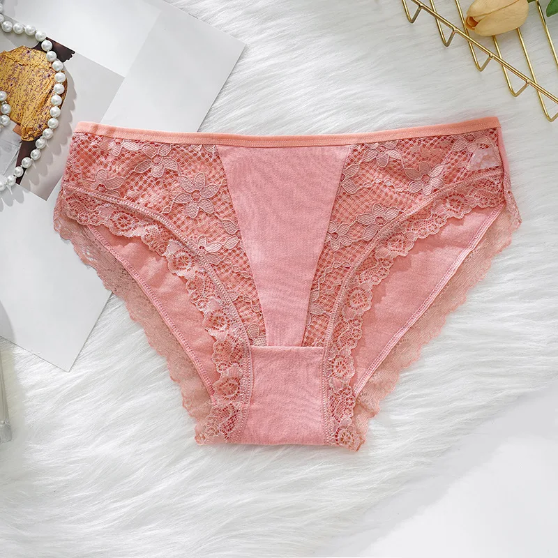 Women Cotton Panties Low-Rise Briefs Patchwork Lace Underwear M-XL Female Soft Underpants Sexy Lingerie Underpants Intimates