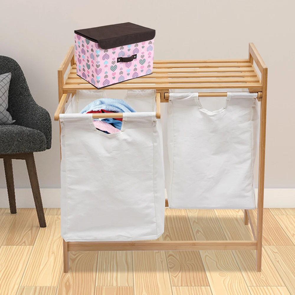 

Laundry Basket Freestanding Laundry Organizer, 2 Removable Bags, Stylish, Easy To Clean, For Bathroom, Home, Store Dirty Clothes