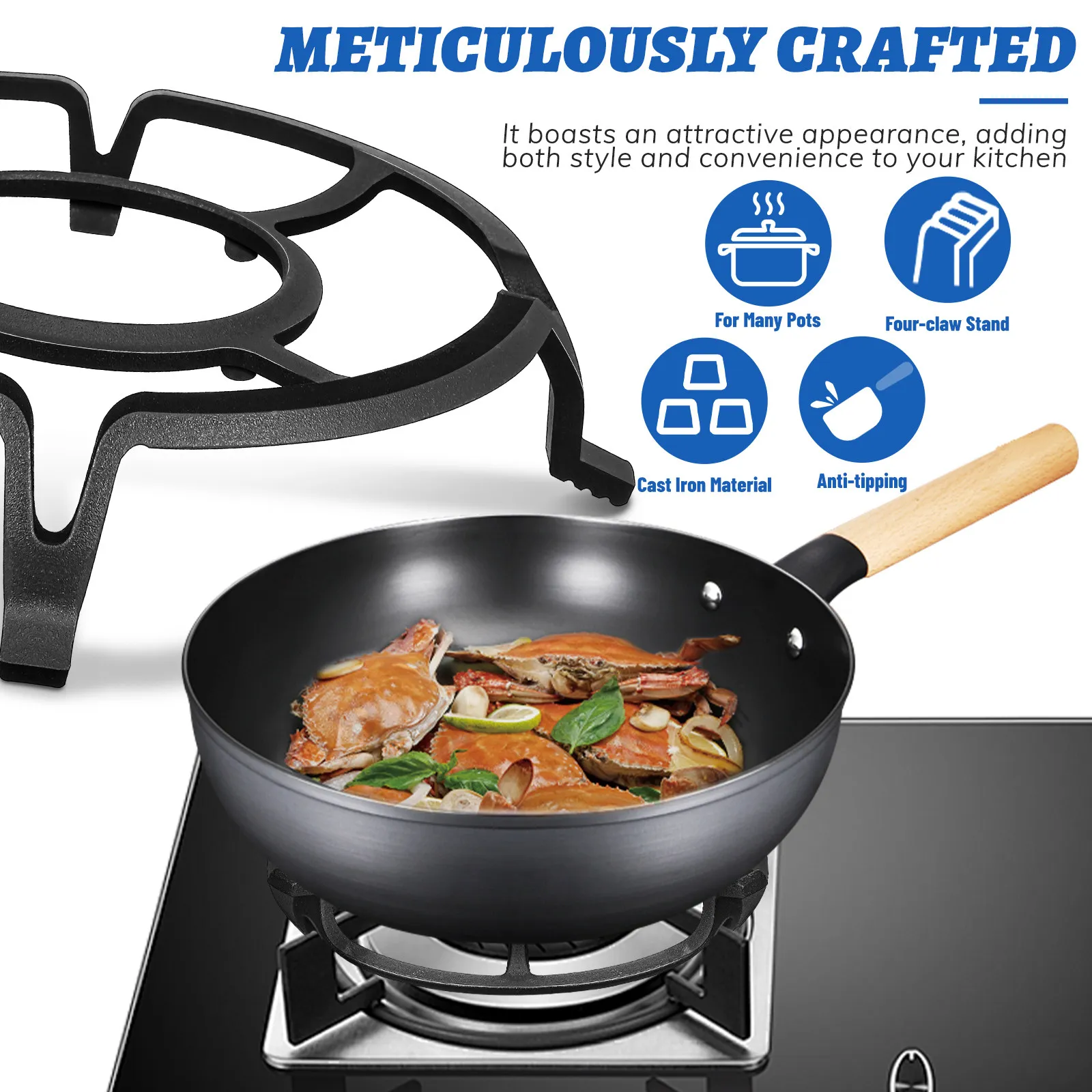 Iron Gas Stove Pan Stand Heavy Duty Non Slip Four Prong Stable Wok Support Universal Cast Iron Stove Grate Gas Range Diffuser