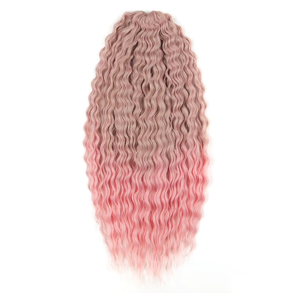 Ariel Curl-Cabello sintético de ganchillo, extensión de cabello trenzado de onda profunda, Ombre, Rubio, rosa, 22 pulgadas