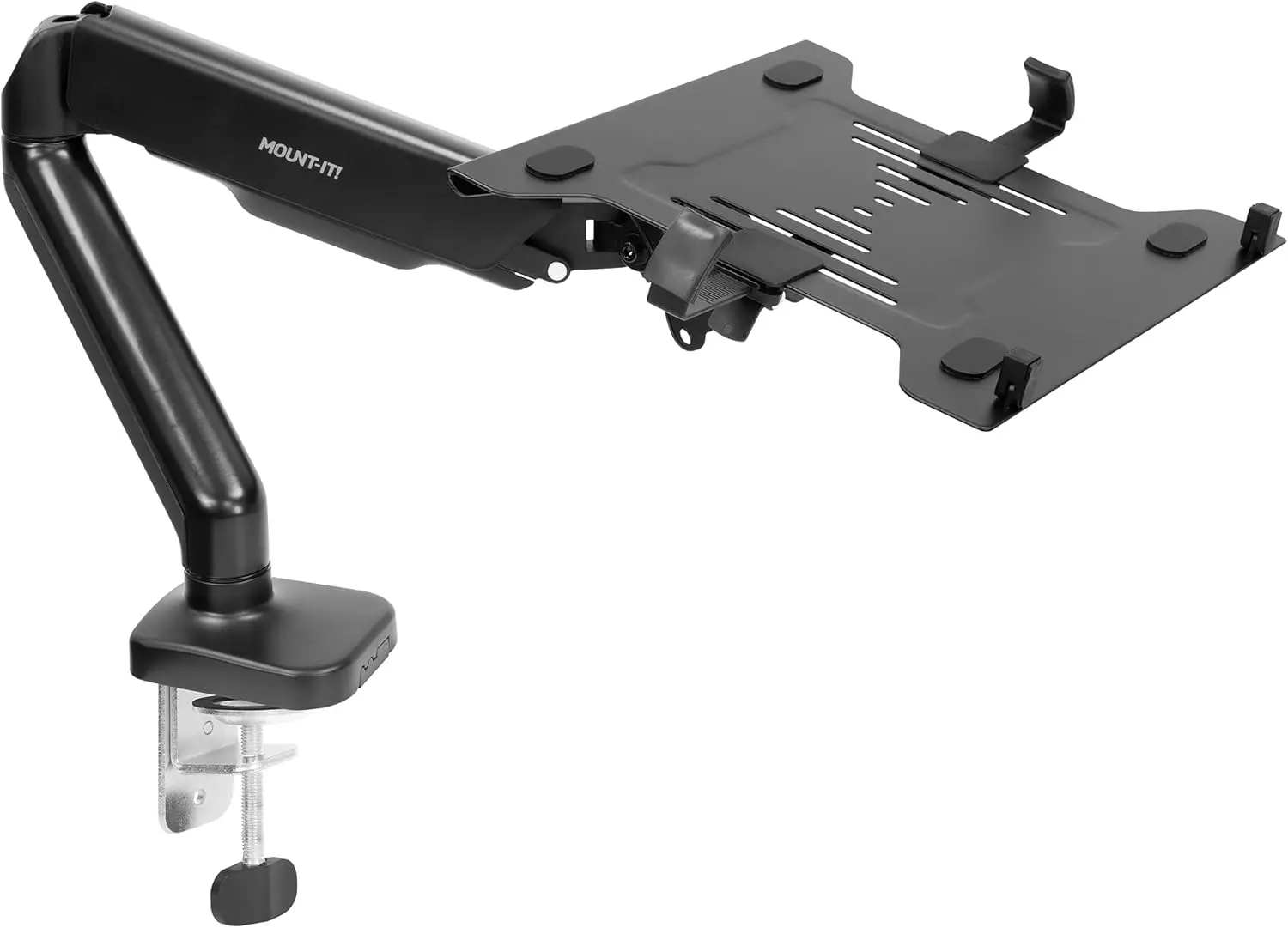 

Adjustable Laptop Desk Mount Arm with Gas Spring for 11-17 Inch Screens, Ergonomic Stand with Clamp and Grommet Base