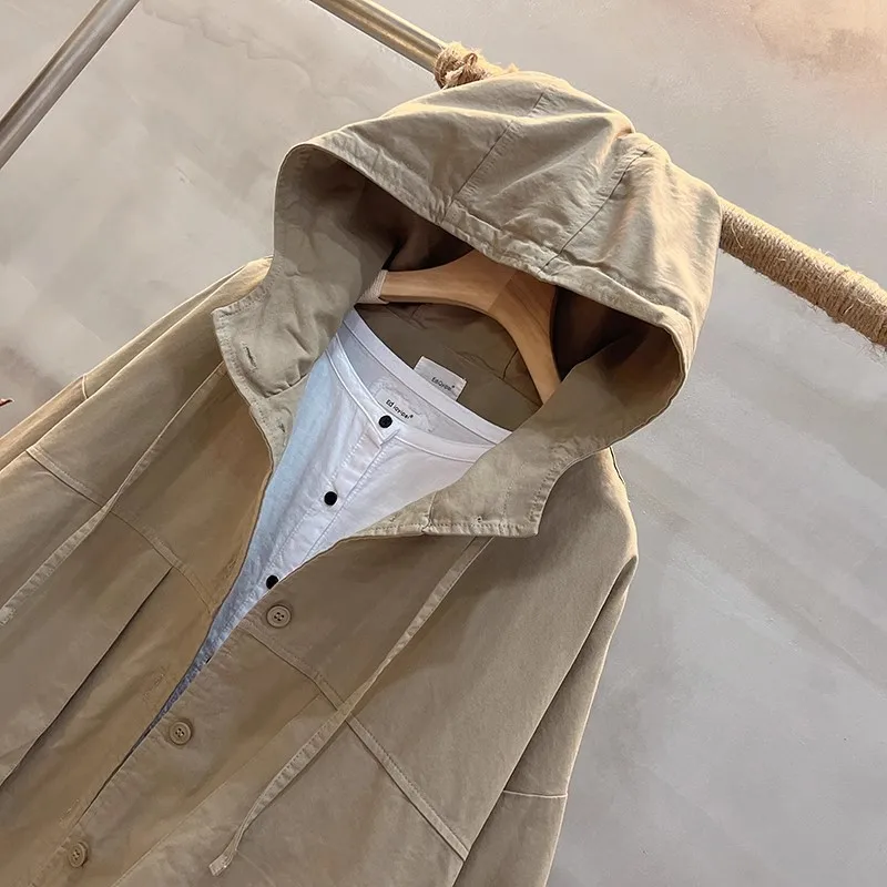 الكورية Sle عادية فضفاض مقنعين المرقعة Waed القطن لون نقي سترة واقية المرأة الخريف جديد Faion ملابس خارجية #4