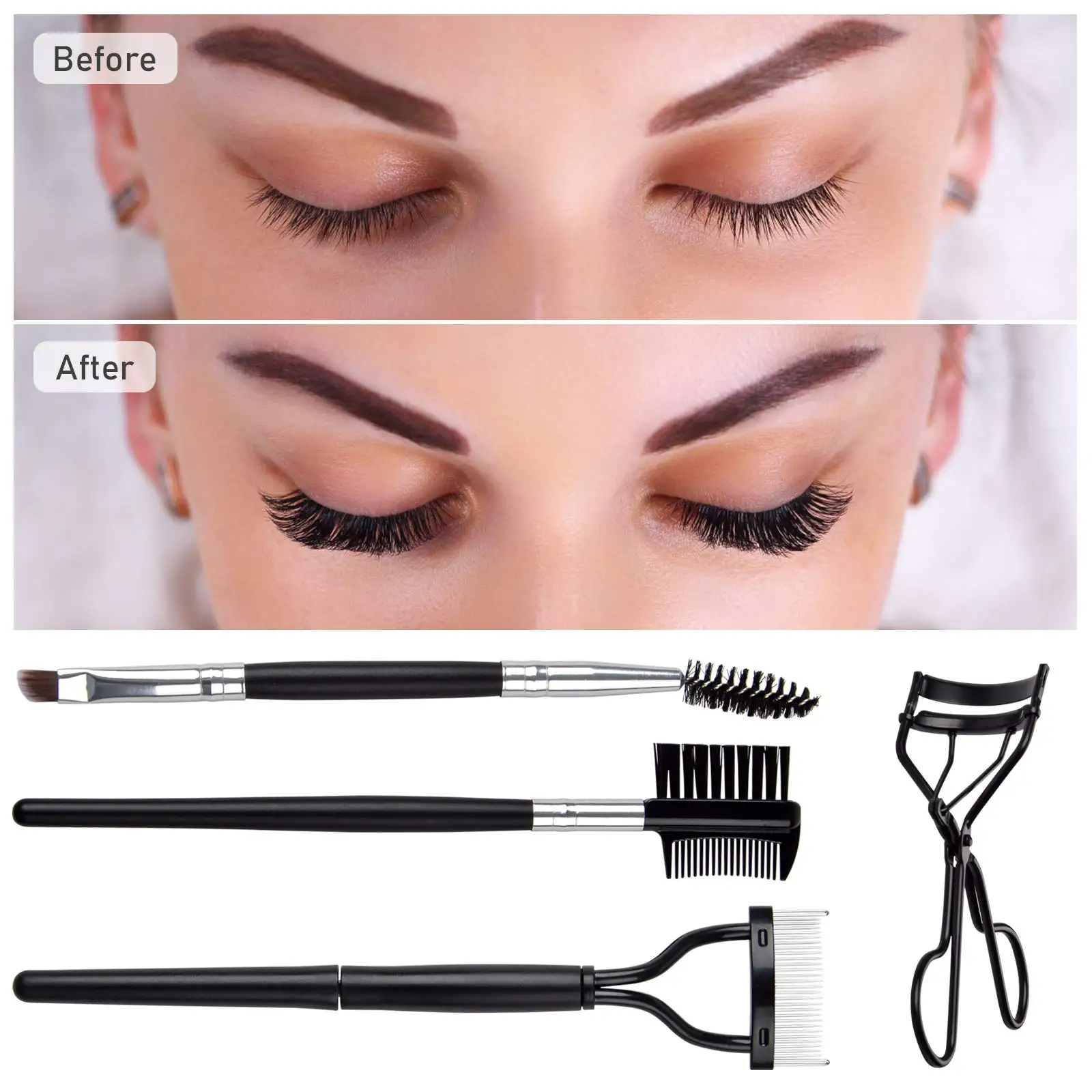 3/4 Uds peine para pestañas rizador de pestañas, cepillo para cejas peine herramienta separador de pestañas cepillo profesional para cejas de doble punta