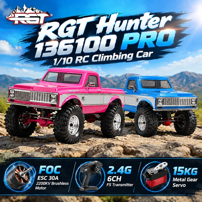 Hot RGT 136100 Pro Hunter 1/10 Brushless Simulation Remote Control Off-Road Climbing Truck RC Electric Waterproof Model With LED