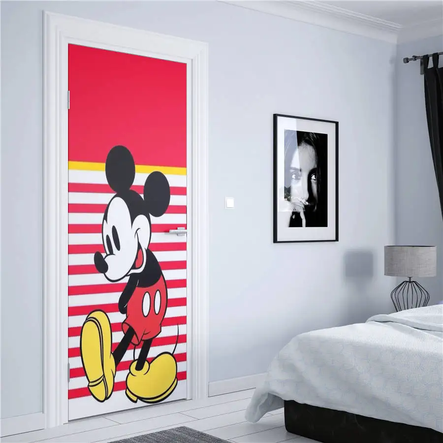 Disney akwarela mickey mouse style naklejki na drzwi wodoodporne naklejki Graffiti Wall sztuka dekoracyjna Decor DIY kreskówka naklejka ścienna