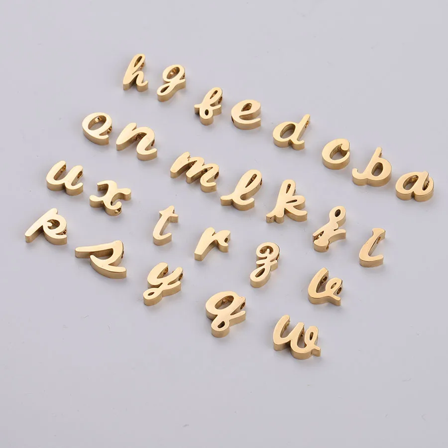 DIY Making Glossy Steel Lower-case Letter Charm Pendant Hole 26 pcs Alphabet Letters Name Wholesale Accessories