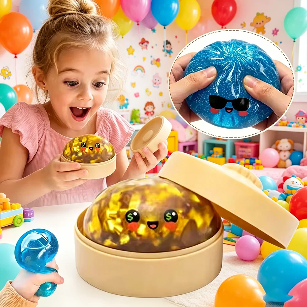 New Marine shark Glitter Dumpling Glitter Dumpling Squishy with Box Dumplings Sensory Squeeze Toy for Stress Relief Toys view 6