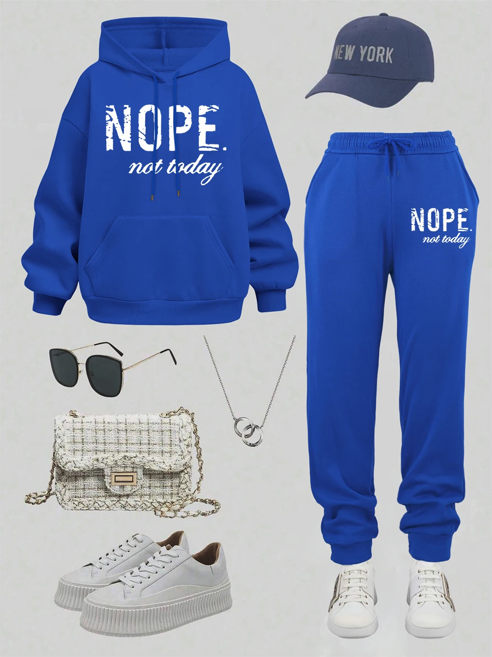 

Комплект из 2 предметов с капюшоном, женские спортивные штаны с принтом «Не сегодня», зимние свободные брюки с карманами, спортивная флисовая теплая одежда