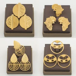 4Set/lot Earrings and Ring Jewelry Set for Party African 18k Gold Color Clip Earrings Finger Ring 2Pcs Set for Engagement Gifts