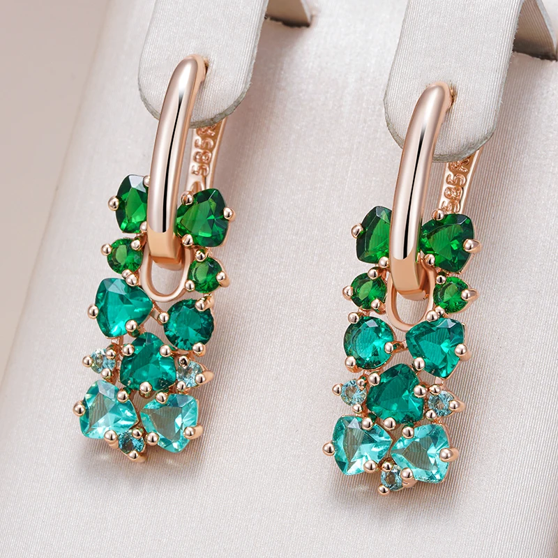 Kinel Hot Shiny Green Natural Zircon Drop Earrings For Women Trend 585 Rose Gold Color Bride Wedding Fine Jewelry Crystal Gift