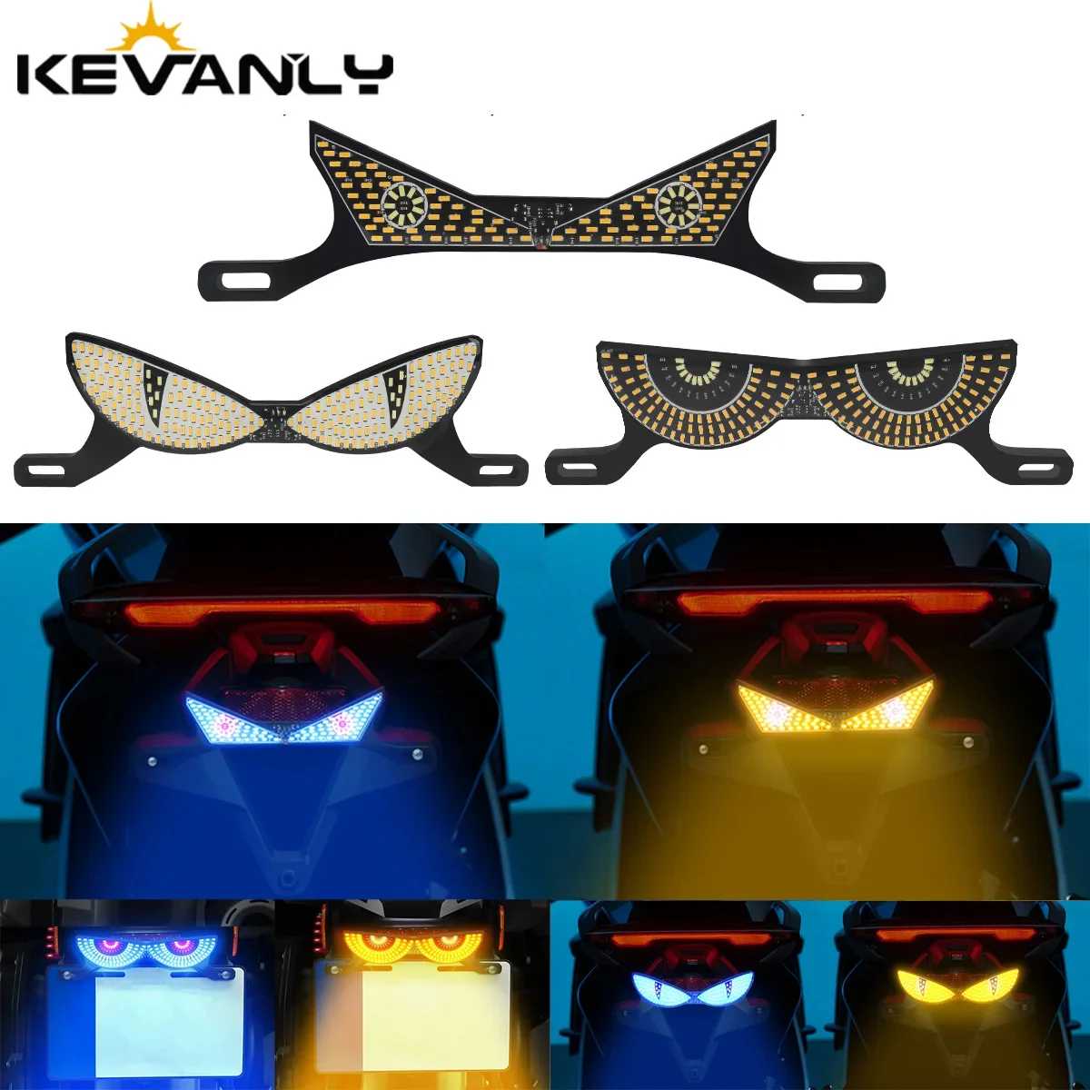 Motorcycle License Plate Light Cat's Eye Dual Color Flash Tail Decorative Lamp Strobe Light Reversing Signal Light 12V